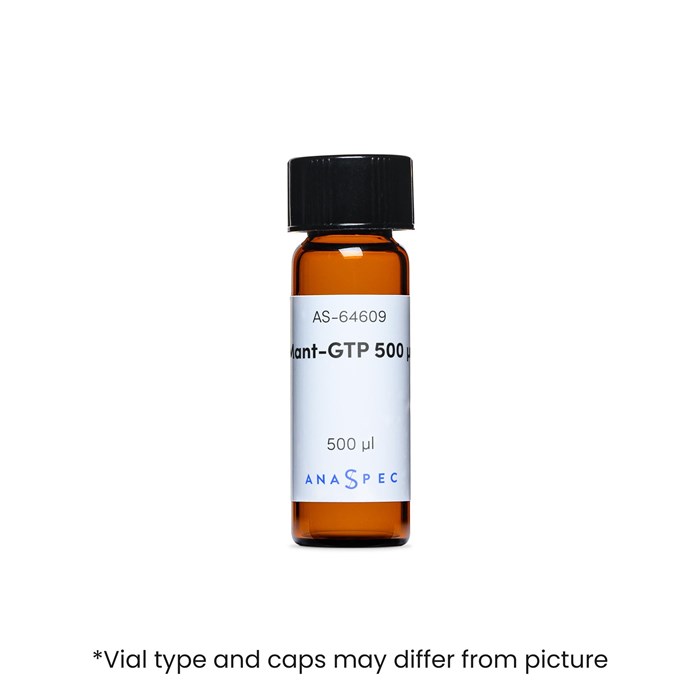 Bottle of Mant-GTP (2 -/3 -O-(N -Methylanthraniloyl)guanosine-5 -O-triphosphate, trisodium salt)